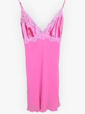 California Dynasty Pink Satin Lace Slip Dress Nightie Sequin Beaded Y2K 90s XL